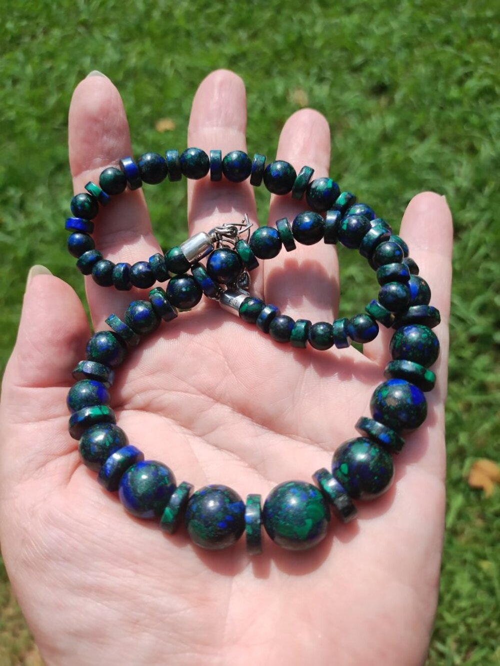 Jay King DTR 925 Sterling Silver Azurite Malachite Graduated Bead Necklace 18" - Picture 9 of 11